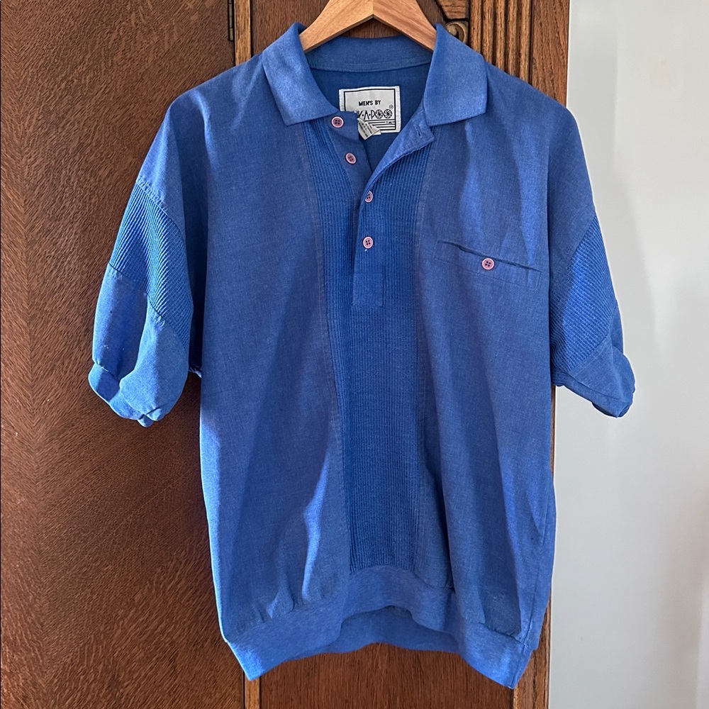 Men’s Vintage Huka Poo Hukapoo Huk a Poo Polo Hawaiian Short Sleeve Collar Blue